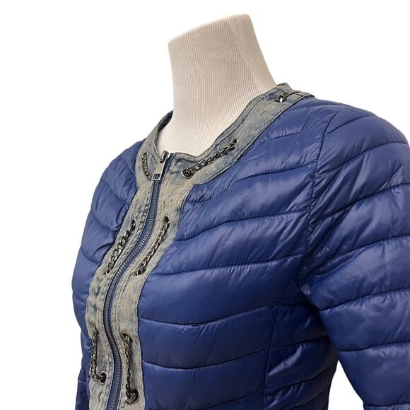 Monte Cervino Denim Lined Zip up Down Jacket. Blue EUC S - Picture 2 of 8